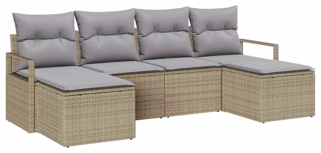 Conjunto de sofá de jardim de 6 peças da com almofadas bege em rattan