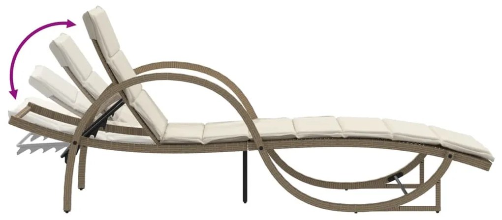 Espreguiçadeira com almofadão 60x199x42 cm vime PE bege