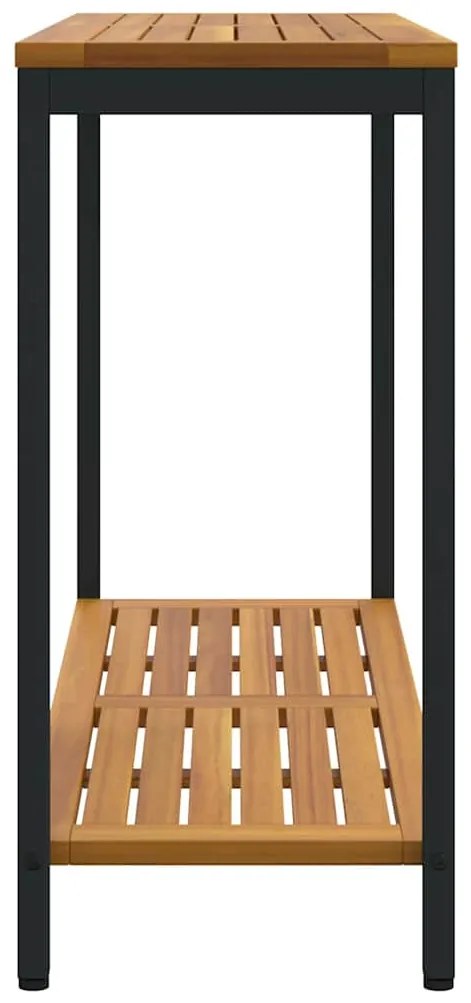 Mesa Externa Natural e Preta 35x110x75 cm em Madeira Maciça e Aço