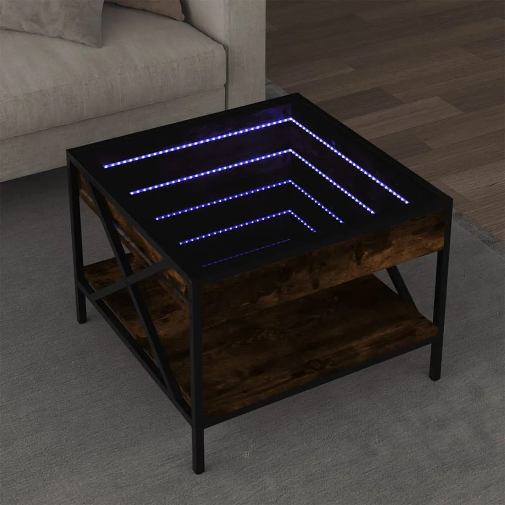 Mesa de centro luzes LED Infinity 50x50x38 cm carvalho fumado