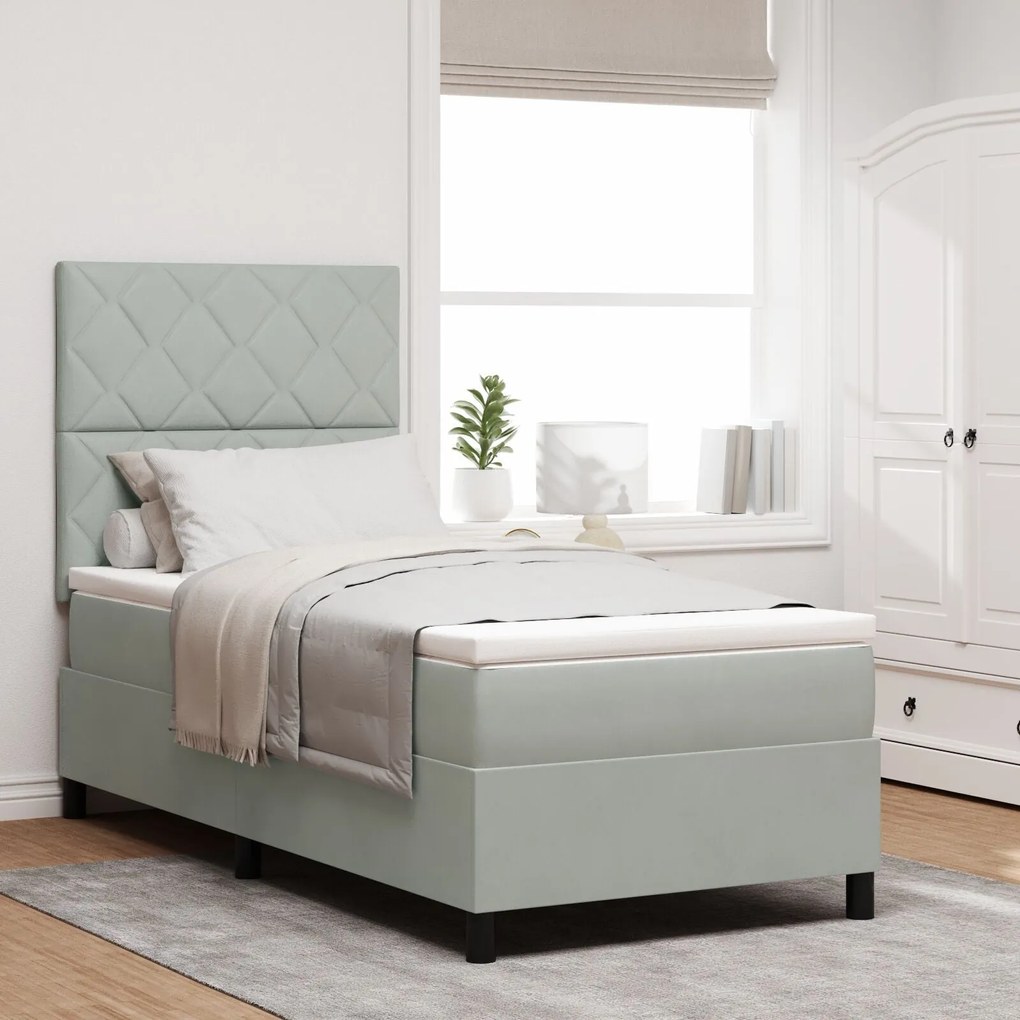 Cama Box com Colchão vidaXL Cinza Claro 90x200 cm Veludo