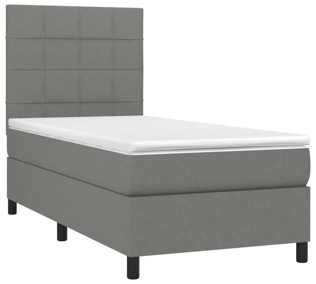 Cama box spring c/ colchão e LED 90x190 cm tecido cinza-escuro