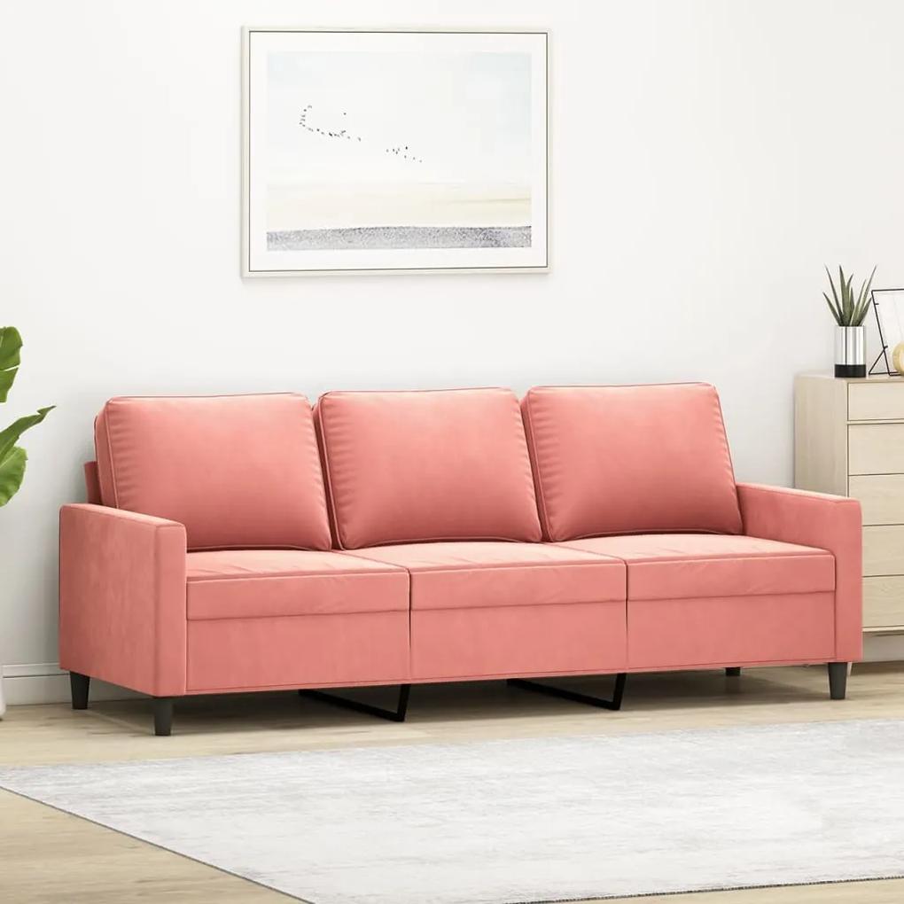 Sofá de 3 lugares 180 cm veludo rosa