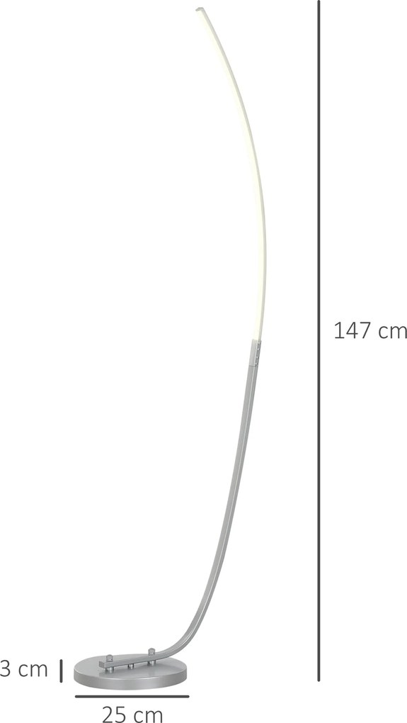 Candeeiro de pé LED com 3 níveis de luminosidade reguláveis, candeeiro de pé moderno com interruptor no pé, prateado