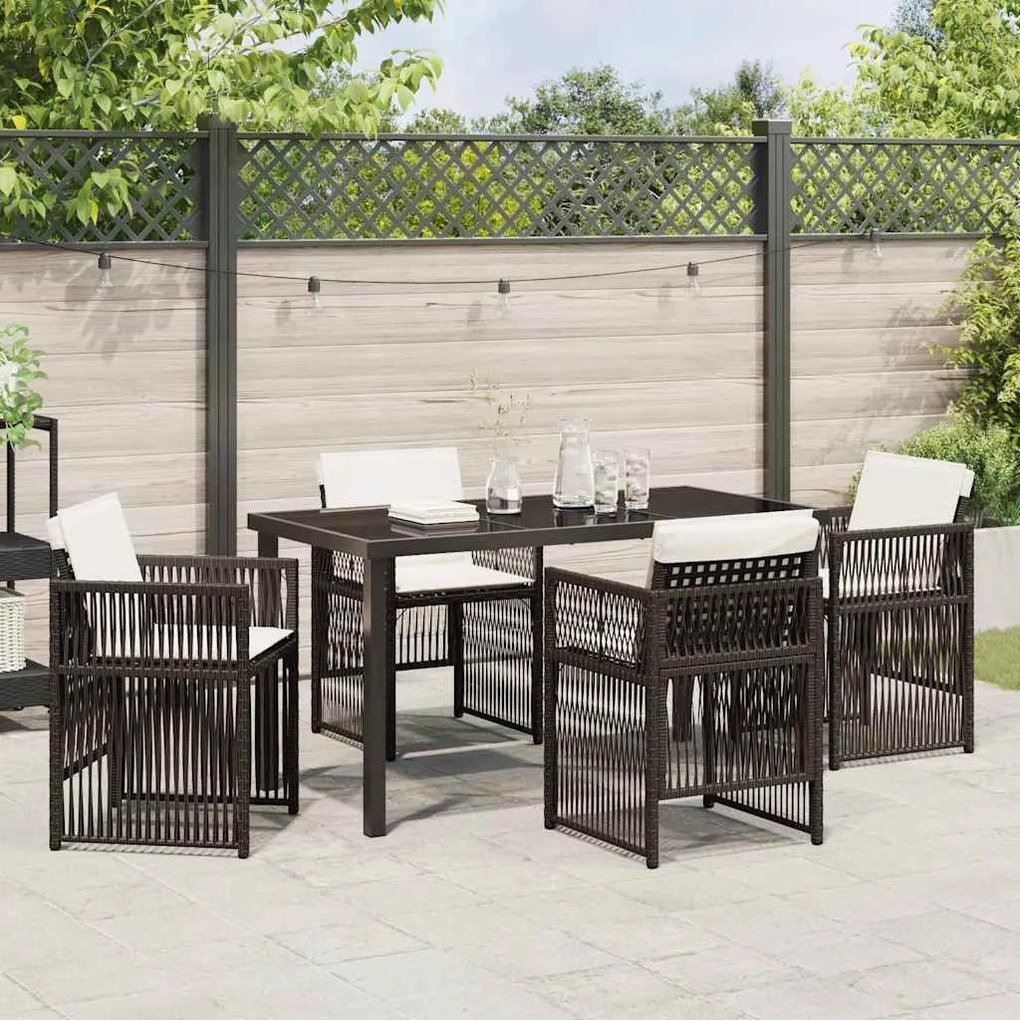 Conjunto de Jantar de Jardim de 5 Peças com Almofadas em Rattan Sintét