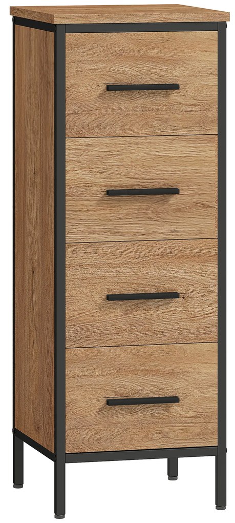 HOMCOM Armário de Casa de Banho Móvel para Casa de Banho Estreito com 4 Gavetas e Estrutura em Aço 30x30x82 cm Madeira e Preto | Aosom Portugal