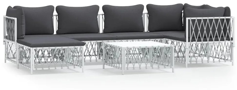 vidaXL 7 pcs conjunto lounge de jardim com almofadões aço branco