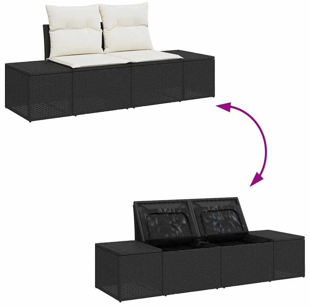 Conjunto de Sofá de Jardim com 8 Peças e Almofadas Preto em Rattan e P