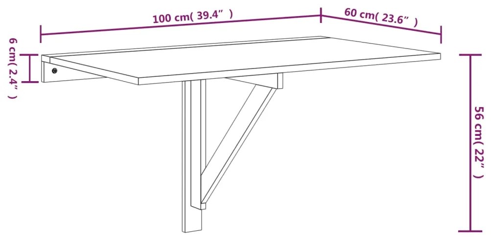 Mesa de parede dobrável derivados de madeira branco brilhante