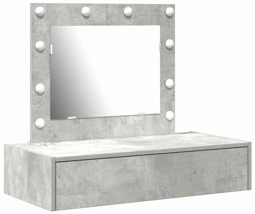 Mesa de Maquiagem Montada na Parede com Luzes LED Cinza Concreto