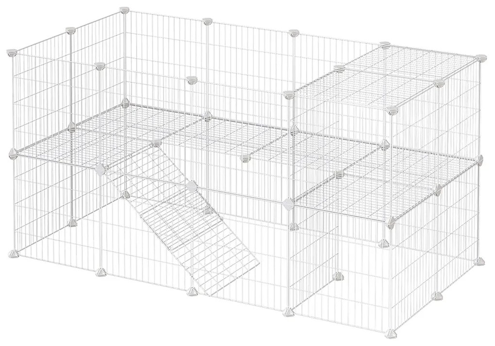 Recinto de metal para animais de estimação com dois andares ajustável | SONGMICS | 143 x 73 x 71 cm | branco | LPI02W.