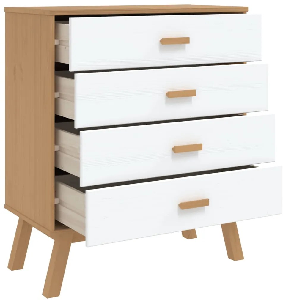 Cómoda OLDEN madeira de pinho maciça branco/castanho