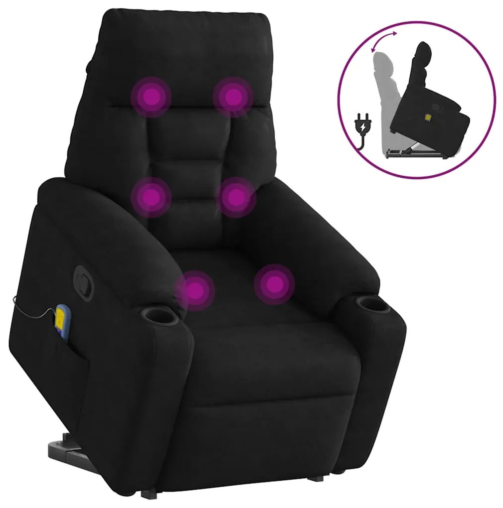 vidaXL Poltrona de massagens reclinável elevatória microfibra preto
