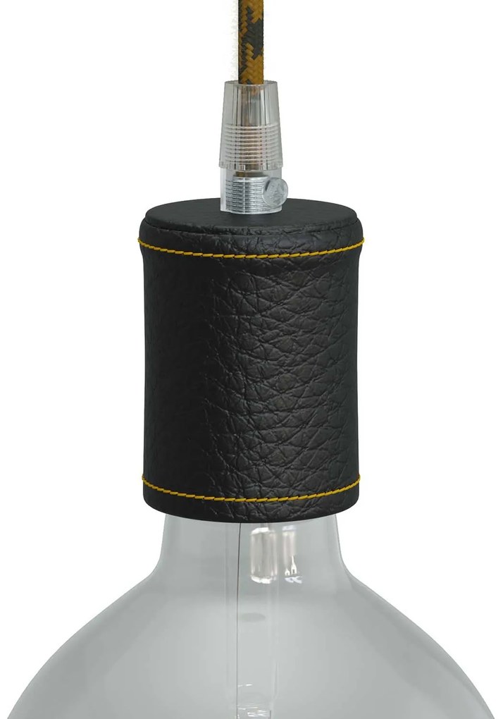 Leather covered wooden E27 lamp holder kit Conical / Preto BIANO