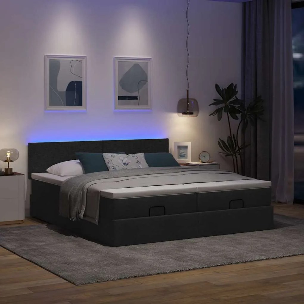 63 / 5,000vidaXL Estrutura de cama otomana com colchões tecido preto