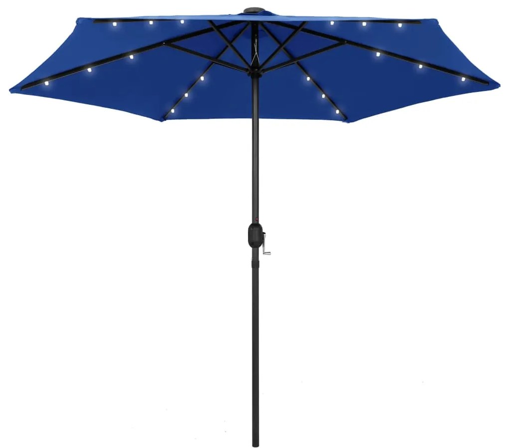 Guarda-sol jardim c/ luzes LED/poste alumínio 270 cm azul-ciano