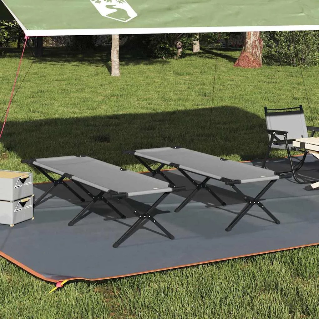 vidaXL Cama de Camping Dobrável Manual 2 pcs Cinzeto Tecido Oxford