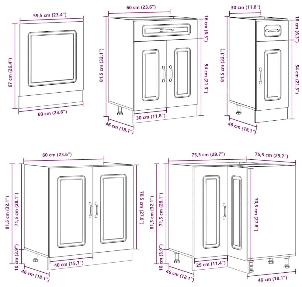 11 peças armário de cozinha conjunto Kalmar brilho branco