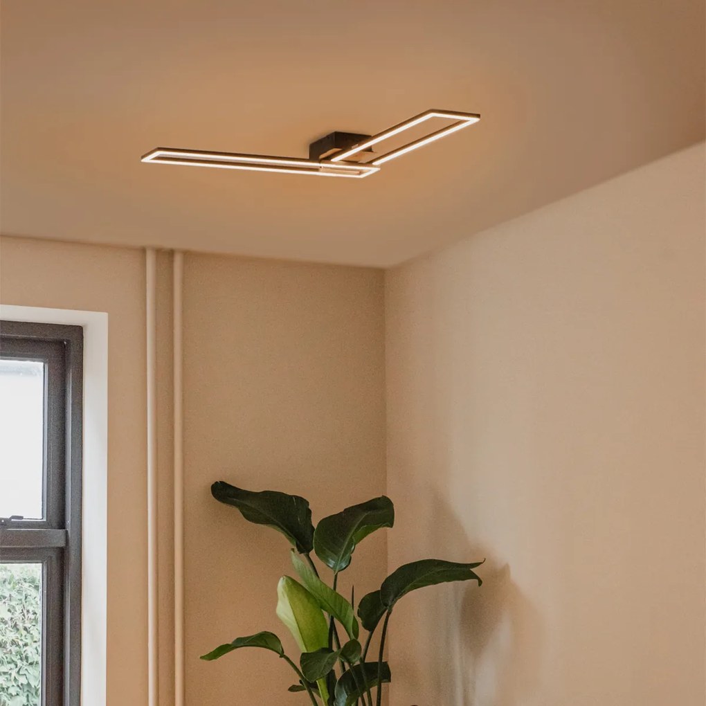 Candeeiro de teto alongado preto 3-níveis de dimmer - Plazas Novo