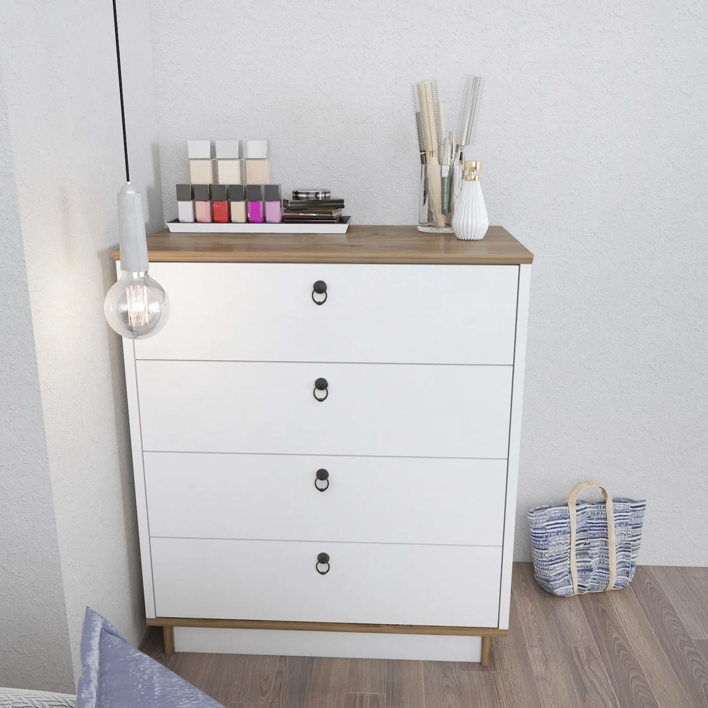 Cômoda Sahra – Branco Nogueira – 72x83,1x42 cm