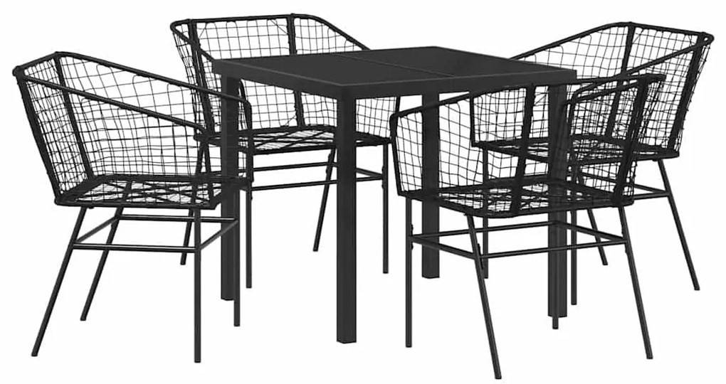 Conjunto de Jantar de Jardim com 5 Peças em Rattan Sintético Preto.