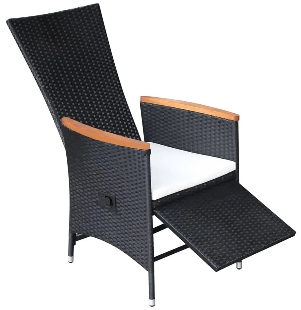 Cadeiras jardim reclináveis 2 pcs c/ almofadões vime PE preto