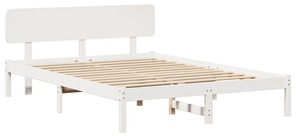 Estrado de cama com cabeceira branca 160x200 cm em madeira de pinho ma