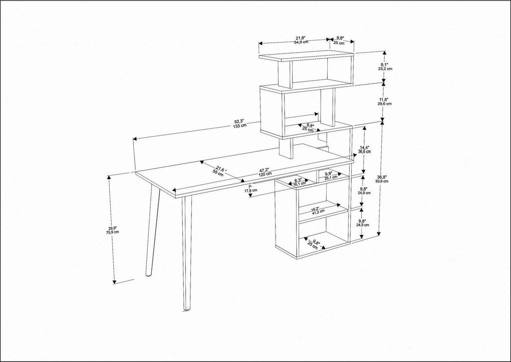 Mesa de Estudo Vina - Cor Nogueira - 133x55x146,4 cm