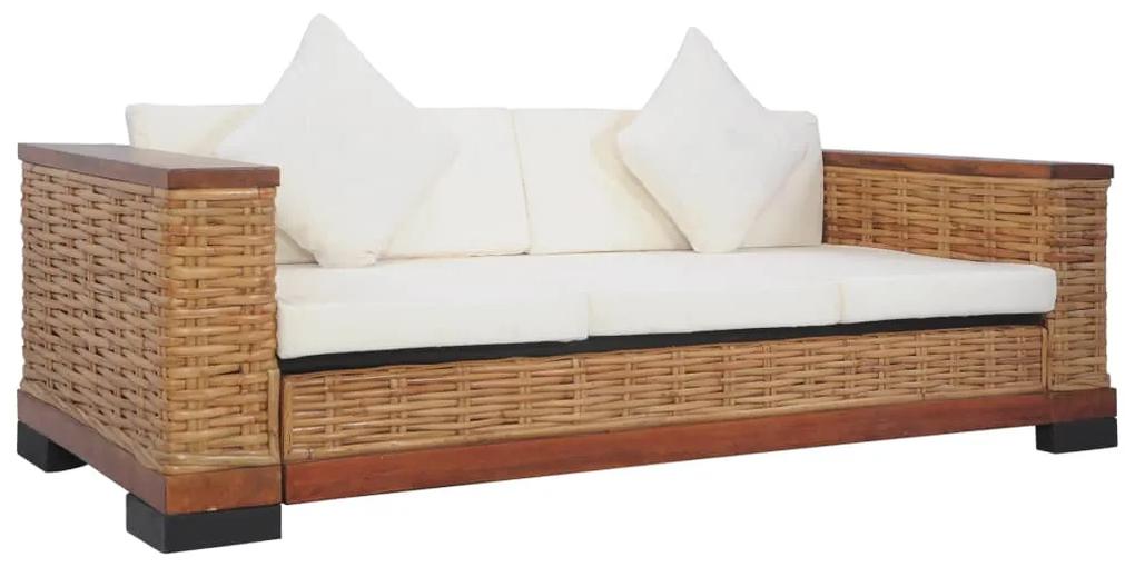 2 pcs conjunto de sofás com almofadões vime natural castanho