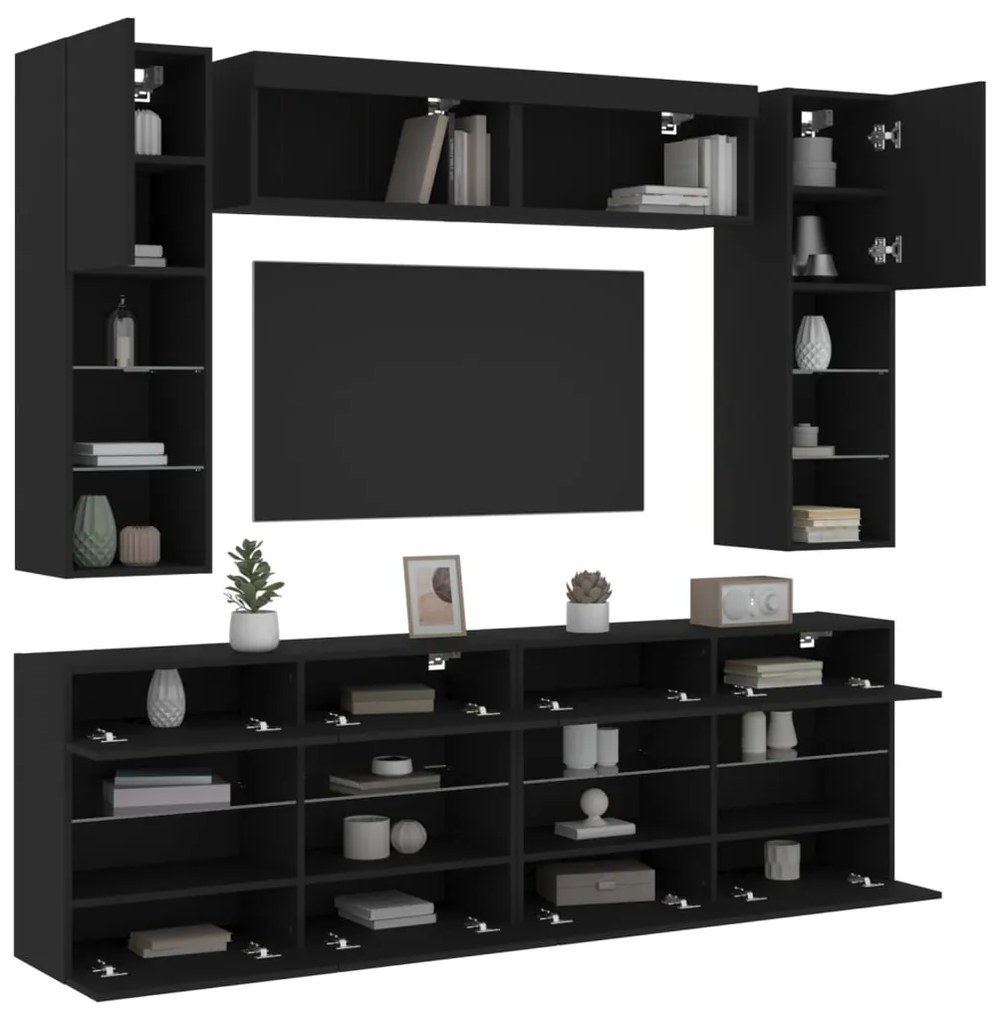 vidaXL 6 pcs conjunto de móveis de parede para TV com luzes LED preto