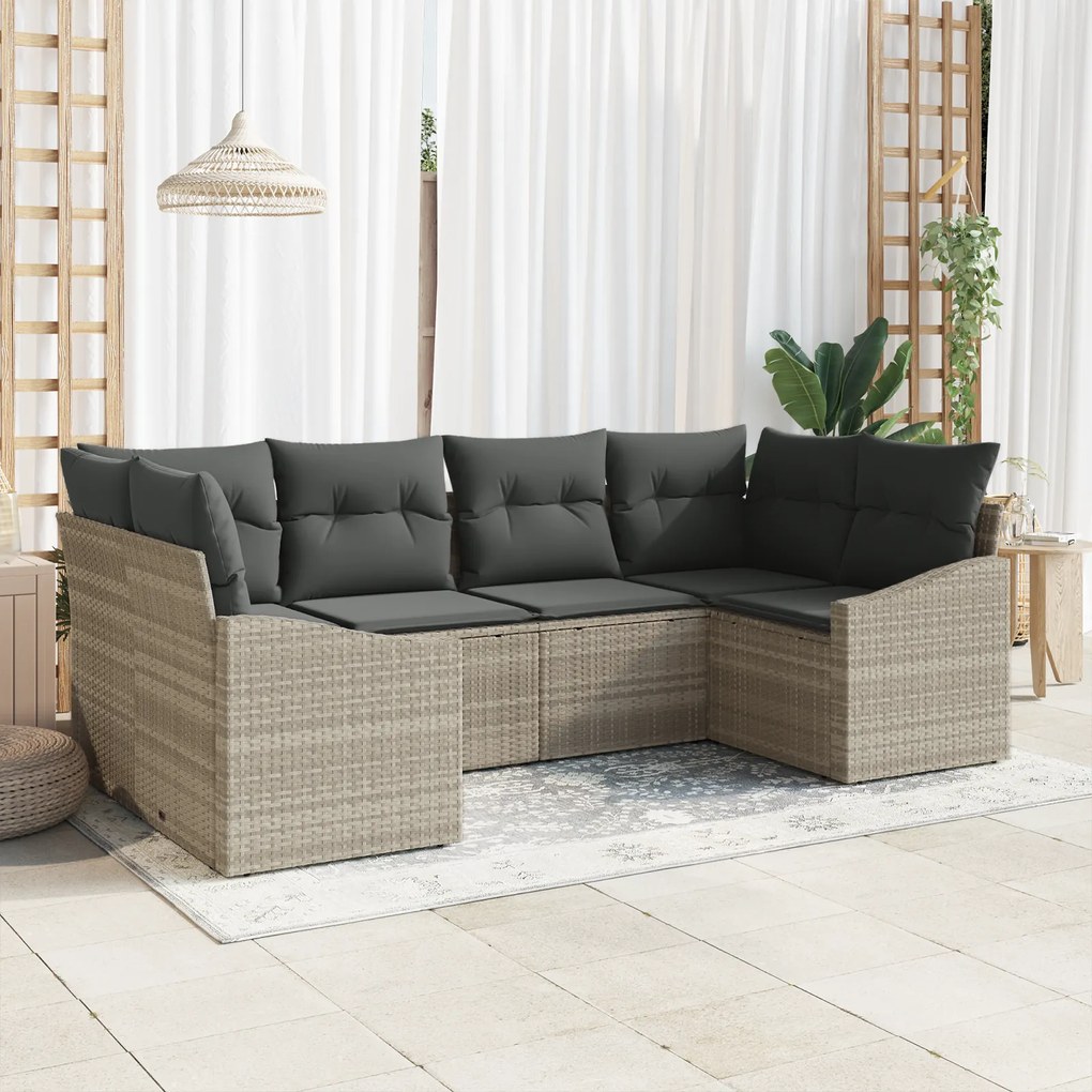 Conjunto de Sofá de Jardim de 6 Peças com Almofadas em Cinza Claro de
