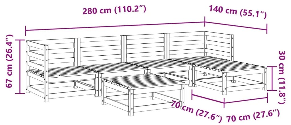 6 pcs conjunto sofás de jardim madeira de pinho maciça
