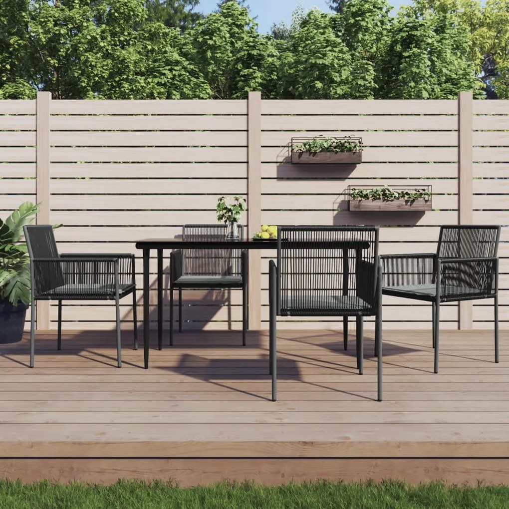 vidaXL 5 pcs conjunto jantar p/ jardim c/ almofadões vime PE/aço preto