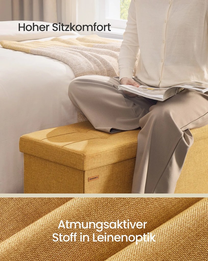 Banco com espaço de arrumação 38 x 110 x 38 cm amarelo gengibre