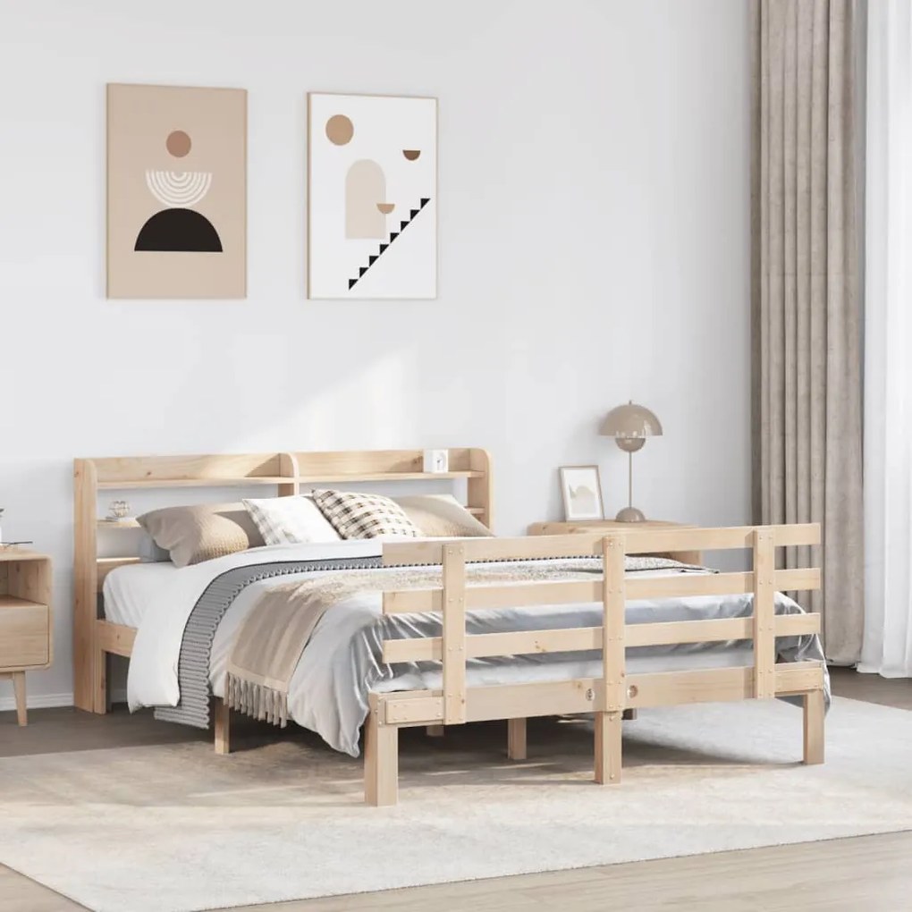 Estrutura de cama com cabeceira 140x200 cm pinho maciço
