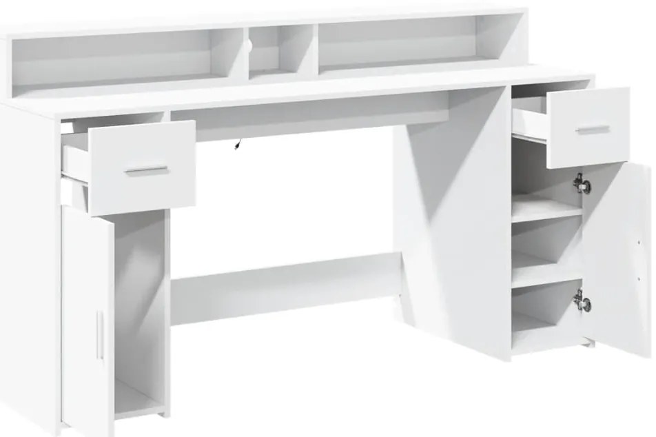 Secretária c/ luzes LED 140x55x91cm derivados de madeira branco