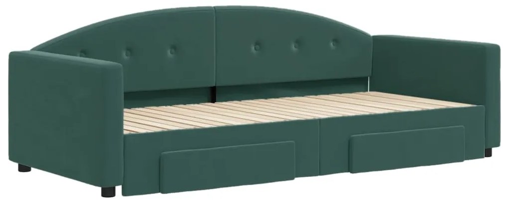 Sofá-cama c/ gavetão e gavetas 90x200 cm veludo verde-escuro