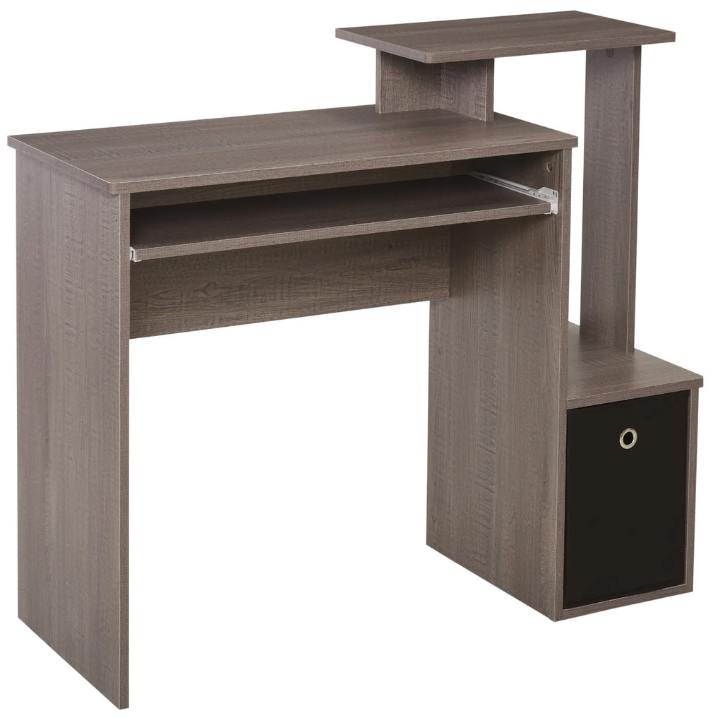 HOMCOM Mesa de Computador Multimídia com Estantes Prateleiras Teclado Cesto Preto Painéis de Partículas Cinza | Aosom Portugal