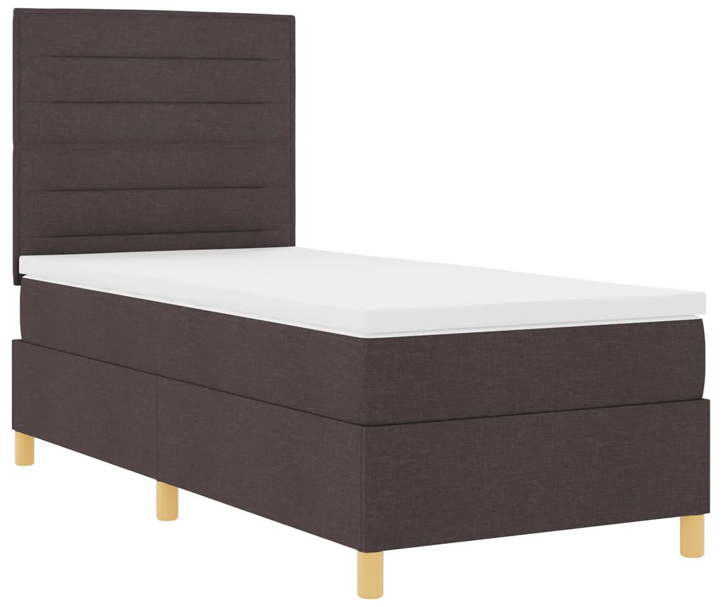 Cama Box Spring com Colchão Castanho Escuro 100x200 cm Tecido