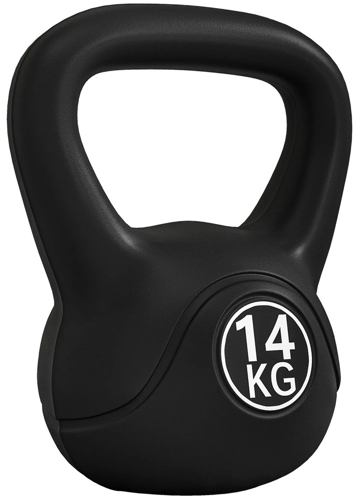 Peso Russo de 14 kg Kettlebell Fitness Preenchido de Areia com Punho Largo Antiderrapante 26x18x32 cm Preto