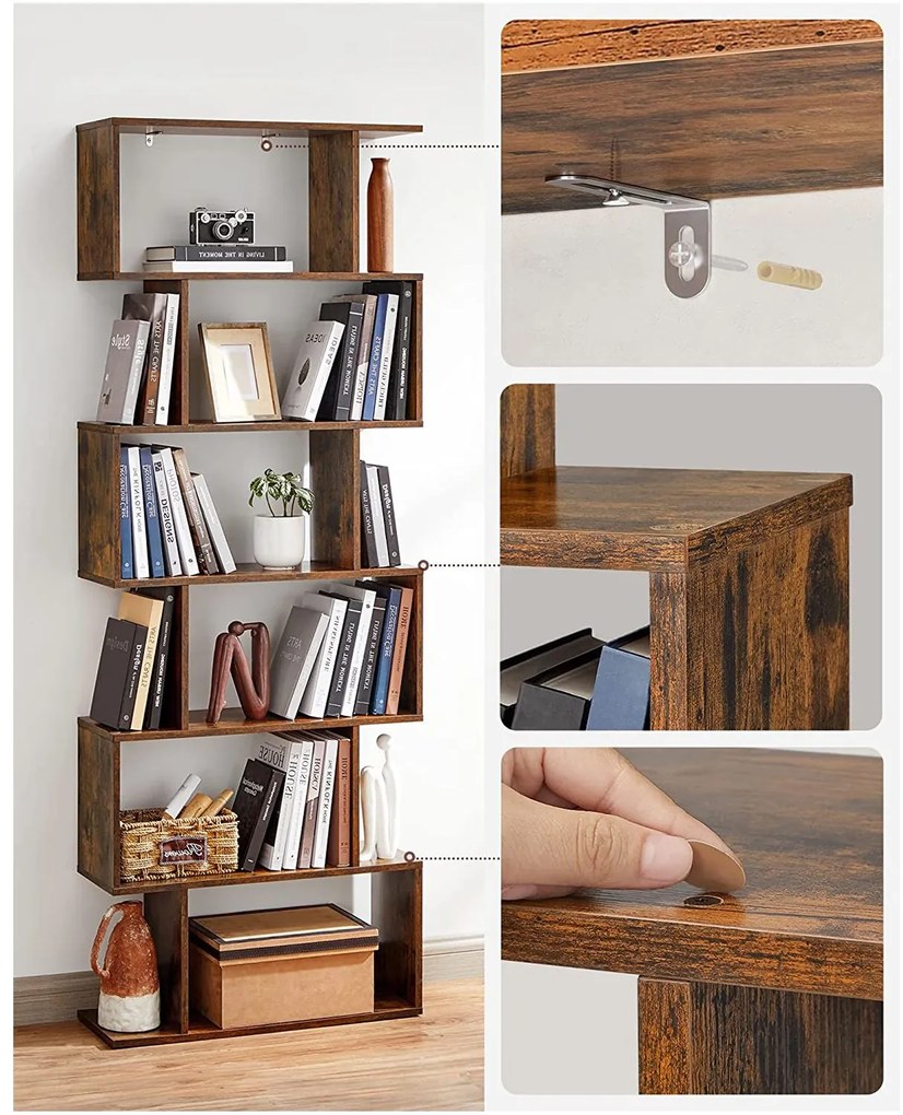 Estante sala com 6 prateleiras 70 x 24 x 190,5 cm Castanho Vintage