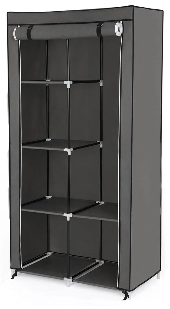 Armário de guarda-roupa têxtil com 2 varões e 6 prateleiras | SONGMICS | 88 x 45 x 168 cm | cinzento | RYG84G.
