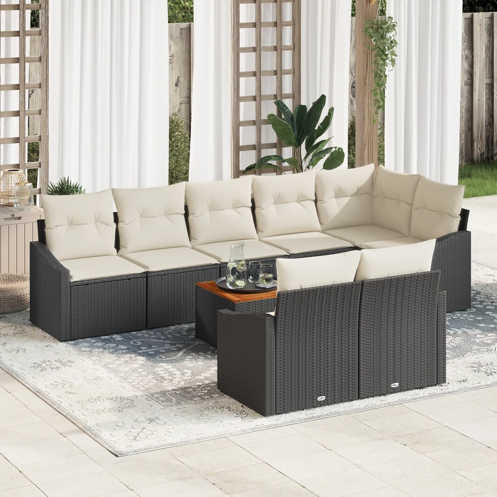 vidaXL Conjunto de Sofás de Jardim com Almofadas Preto Rattan Poliéster