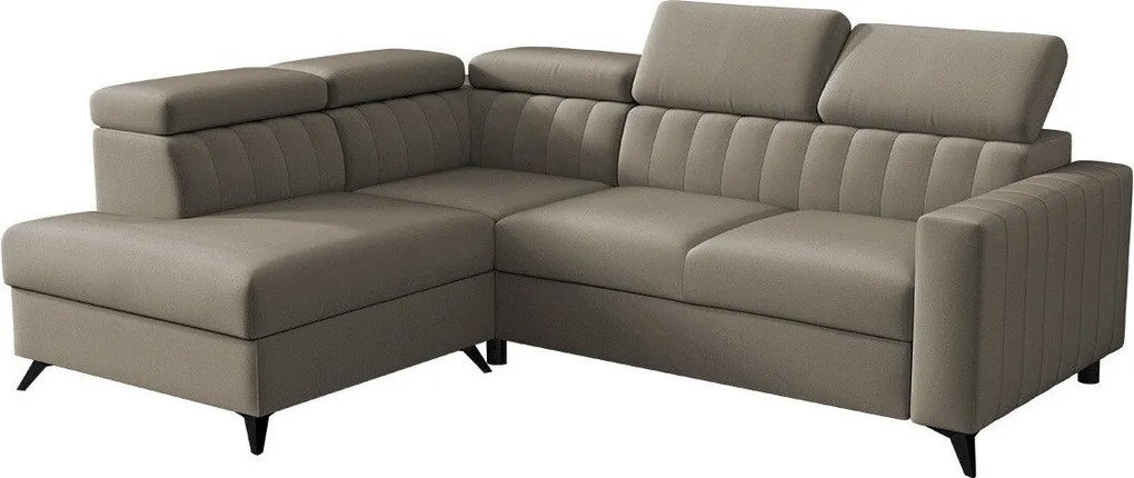 Sofá de canto Columbus 202, Cama com arrumação, 249x195x80cm, 140 kg, Pernas: Metal, Plástico