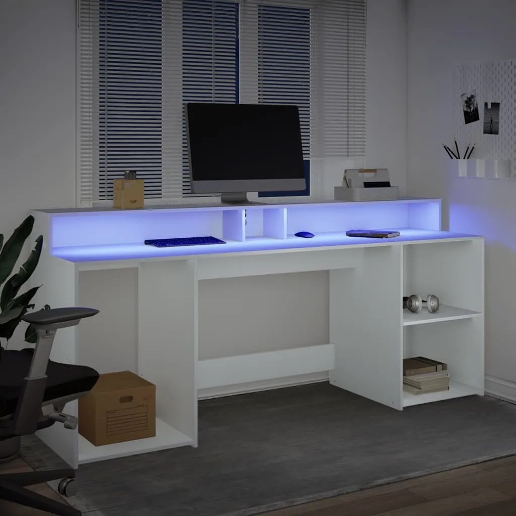 Secretária c/ luzes LED 160x55x91cm derivados de madeira branco