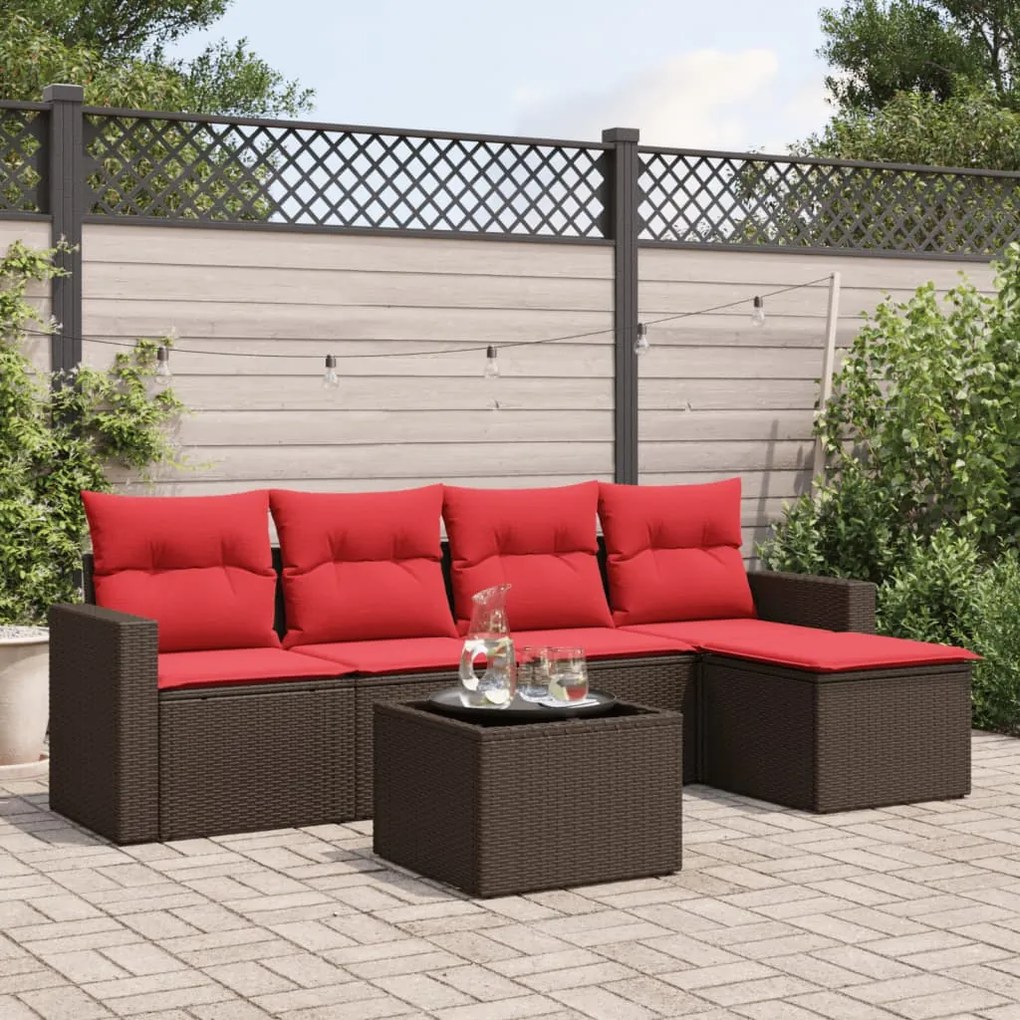 vidaXL 6 pcs conjunto de sofás jardim c/ almofadões vime PE castanho