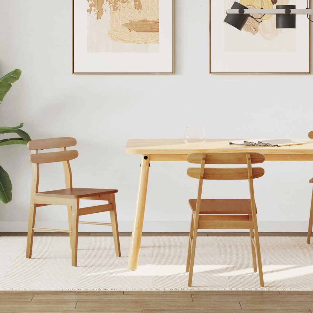 vidaXL Cadeira de jantar 2 pcs Natural Madeira de Borracha Sólida