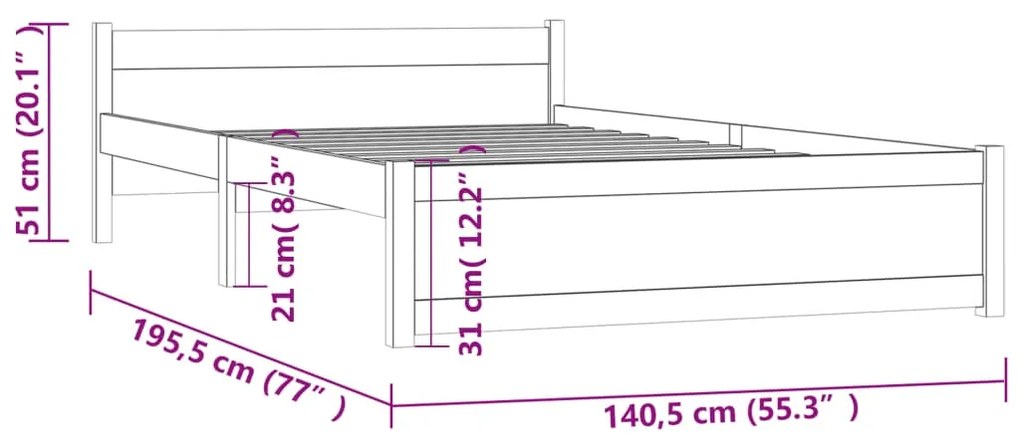 Estrutura de cama casal 135x190 cm madeira maciça preto