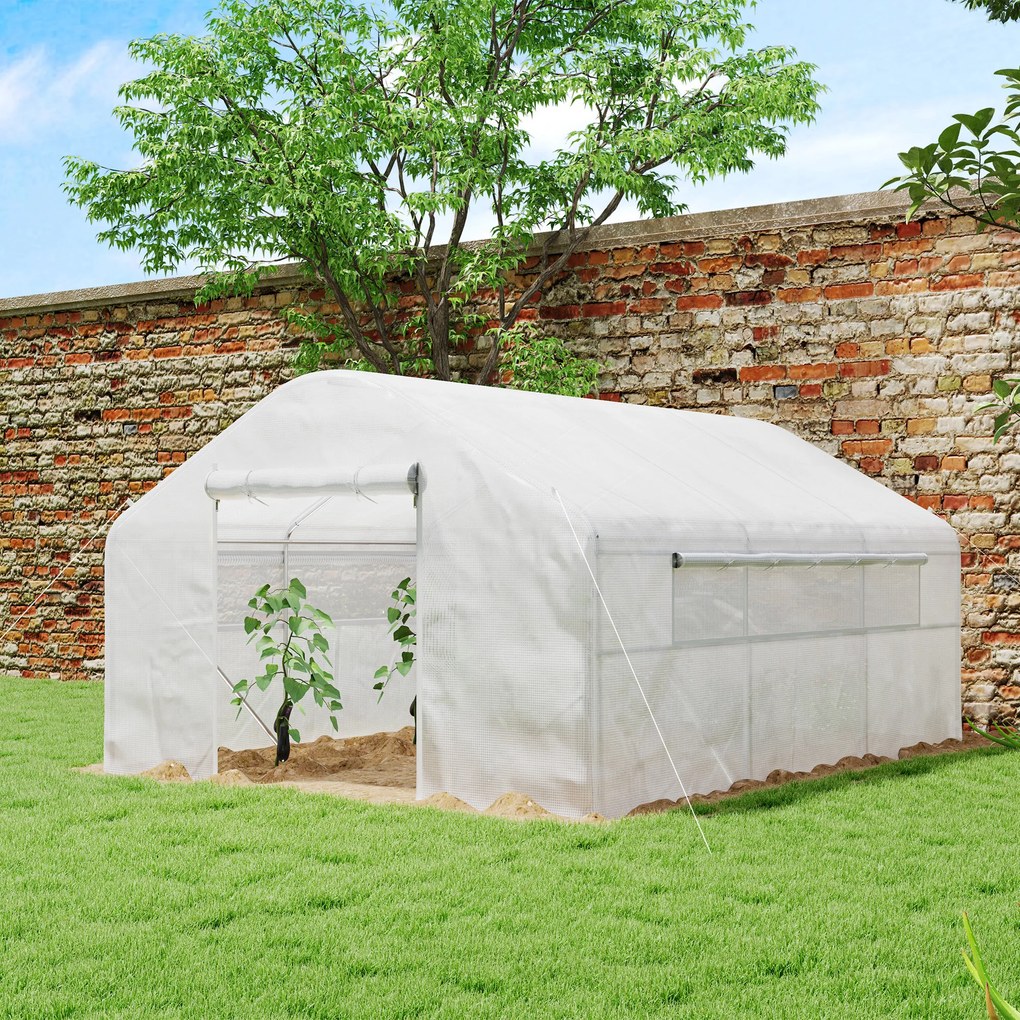 Estufa de jardim 4 x 3 x 2 m com portas enroláveis e janelas amplas, estufa tipo túnel, branca
