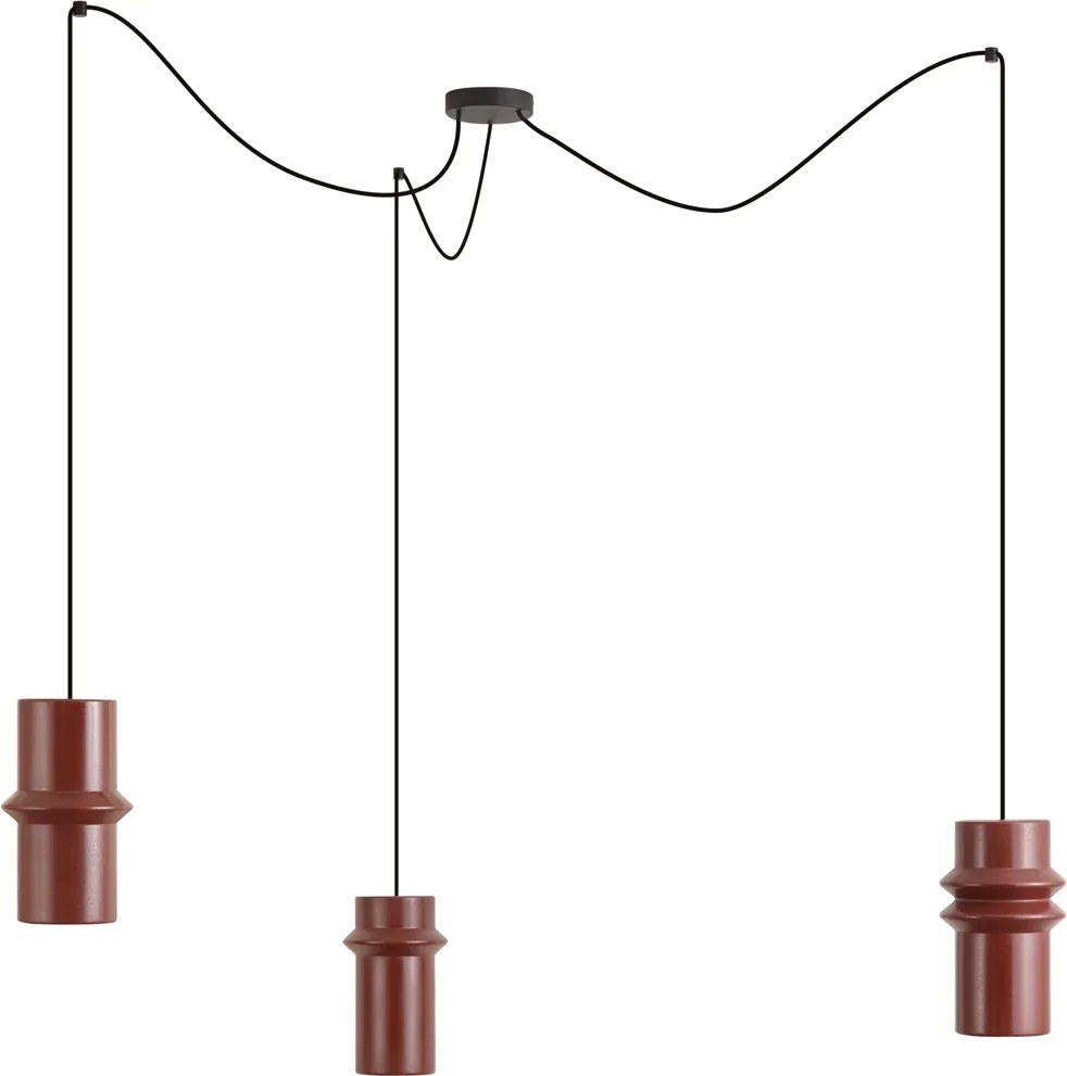 Candeeiro suspenso retro vermelho com preto 3 luzes - Monti
